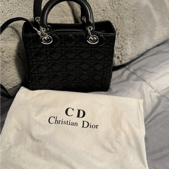 Dior Black Quilted Leather Satchel with Silver Hardware - Picture 3 of 3